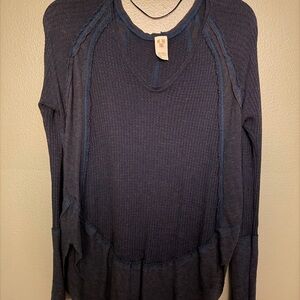 Free People Navy Long Sleeve Top